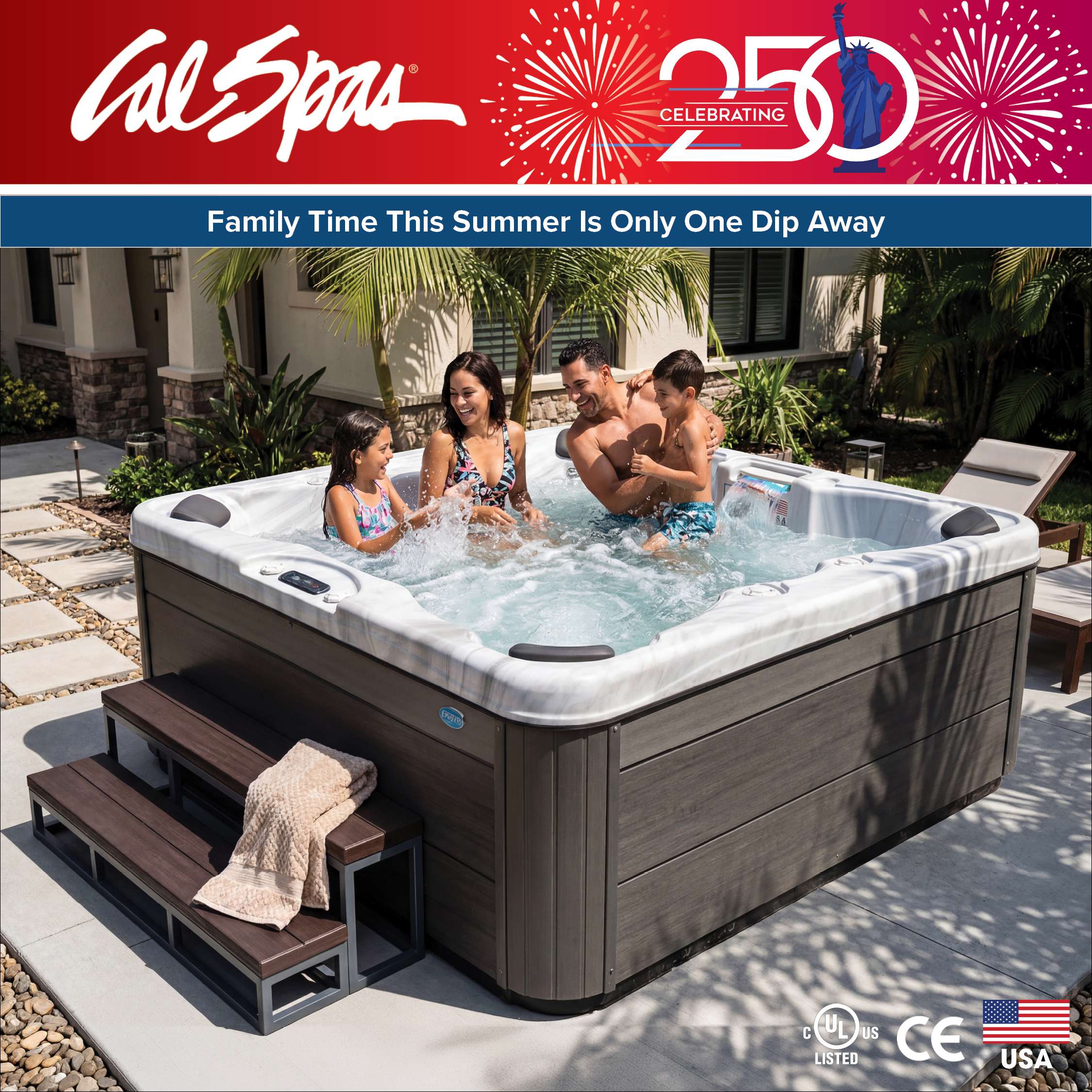 Calspas hot tub being used in a family setting - Dear Born Heights